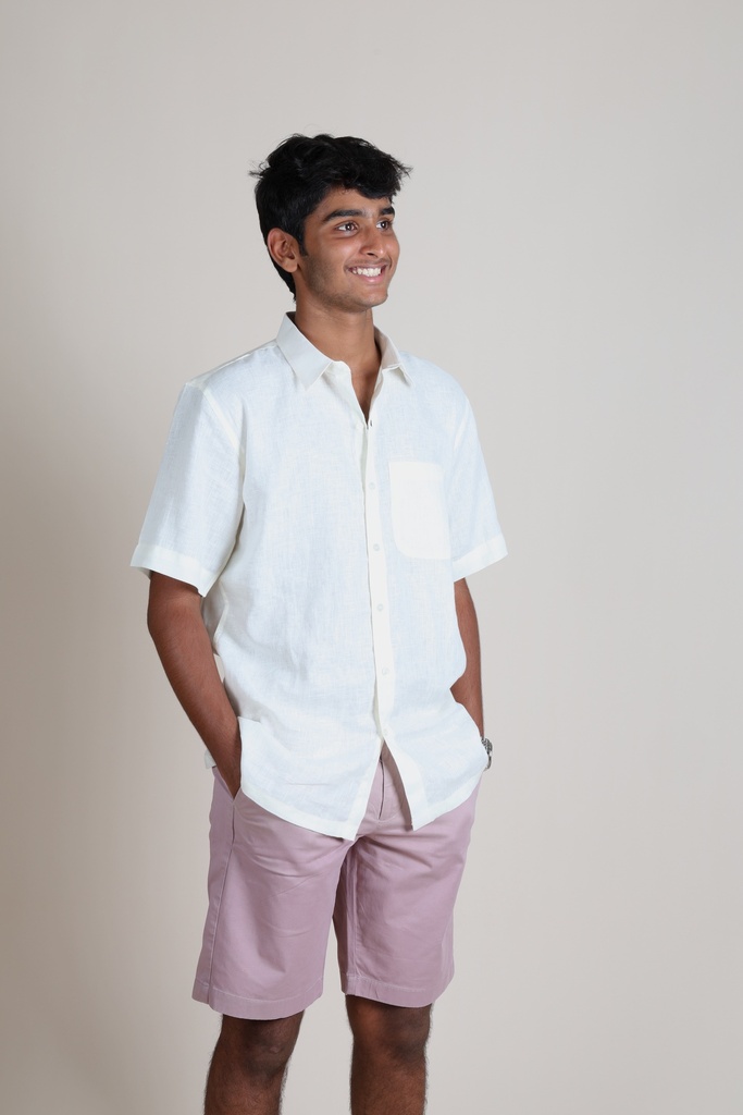 Unisex Pure Linen Half-Sleeve Shirt